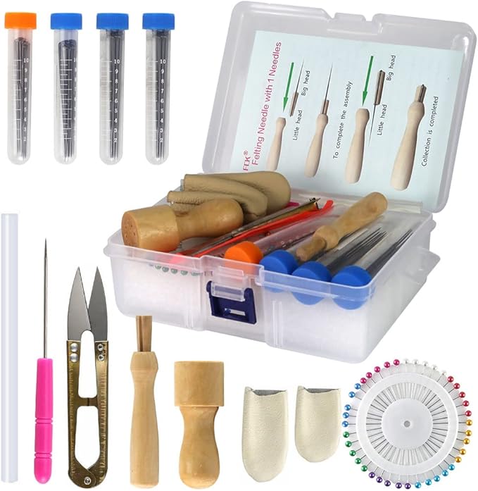 Needle Felting Kit, Wool Felting Supplies, Needle Felting Tools with Felting Needles, Foam Mat, Wooden Handle, Scissors, Needle Felting Supplies for DIY Felting Wool Beginner Professional