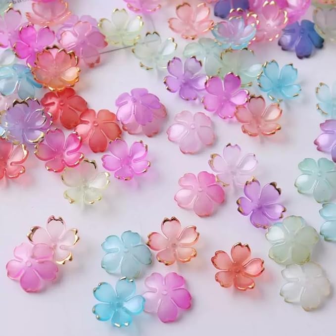 100pcs Acrylic Flower Beads, 19mm Cherry Blossom Plastic Gradient Flower Spacer Beads for DIY Crafts Bracelet Necklace Earrings Jewelry Making(Red)