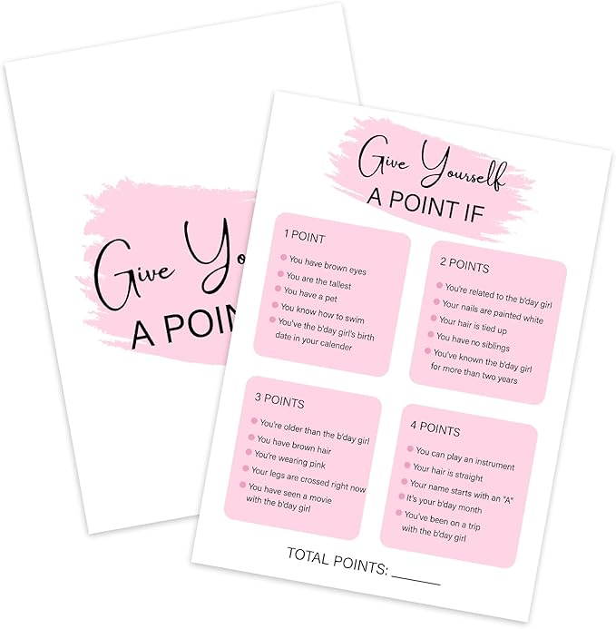 Birthday Party Game - Give Yourself A Point If, Birthday Party Activity Favor, Set of 20 Games Cards, Birthday Supplies, Activity, Decorations -B10