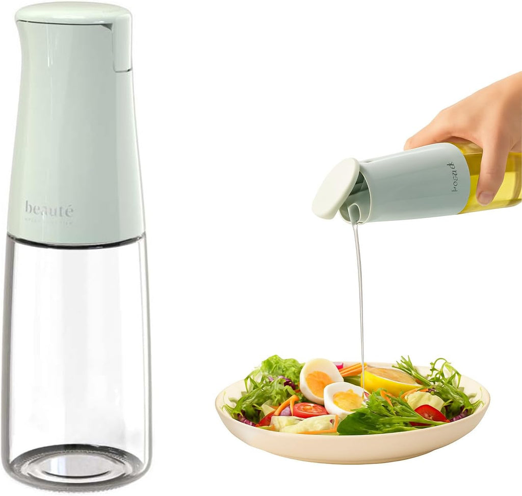 17oz Oil Bottles for Kitchen, Auto Flip、Non-Drip、Leak Proof, Cooking Oil Dispenser, Vinegar Dispenser, Cooking Glass Bottle with 500ml (Light Green)