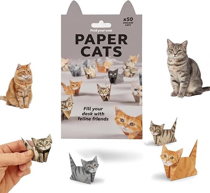DIY Paper Cats Origami Kit - 50/30 Sheets DIY Paper Origami to Fold Your Own Cute Cat/Dog/Dino Figures - Perfect Desk Origami Cats Decoration & Creative Gift for Kids, Adults & Cat Lovers (Cat)