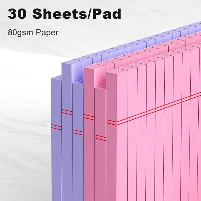 Pink Purple Small Legal Pad 5 x 8 College Ruled Color Legal Pads Paper Notepads 6 Pack Sturdy Back Writing Pads 5 x 8 Note Pads Perforated Narrow Ruled Pads of Paper