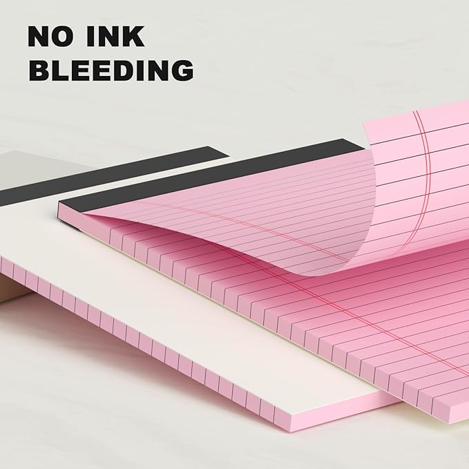 6pcs Small Note Pad 5x8 College Ruled Pink Legal Pads Paper Notepads 6 Pack Study Back Writing Pads 5 x 8 Legal Pads Perforated Narrow Ruled Pads of Paper Pink