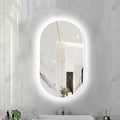 Oval LED Illuminated Bathroom Mirror, Wall-mounted Vanity Makeup Mirror with Demister Pad, 3 Dimmable Color Temperatures & Touch Control, Metal Frame Anti-Fog Lighted Wall Mirror ( Color : White Frame