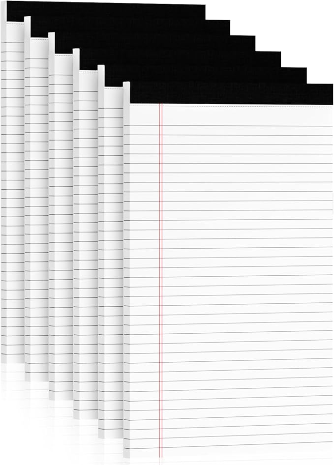 White Legal Pads 8.5 x 14, 6 Pack Wide Ruled Legal Notepads, White Note Pads 8.5 x 14 Writing Pads, Notebook Paper 8.5 x 14, Lined Tablets Notebook Pads of Paper, 70 GSM White Paper, 30 Sheets/Pad