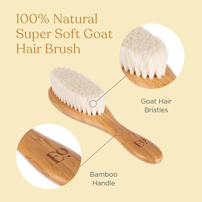Natural Bamboo Hair Brush & Comb Set, 3 Piece - Cradle Cap Brush, Massage Hair Brush, Bamboo Comb for Toddlers, Newborns & Infants I Baby Registry Gift