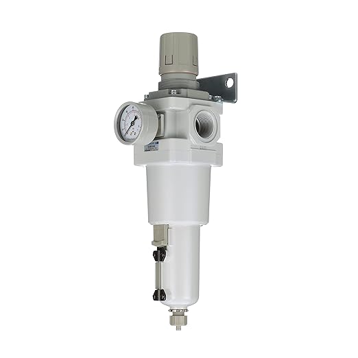 PneumaticPlus SAW600-N10BG-MEP Compressed Air Filter Regulator Piggyback Combo 1" NPT - Metal Bowl, Manual Drain, Bracket, Gauge