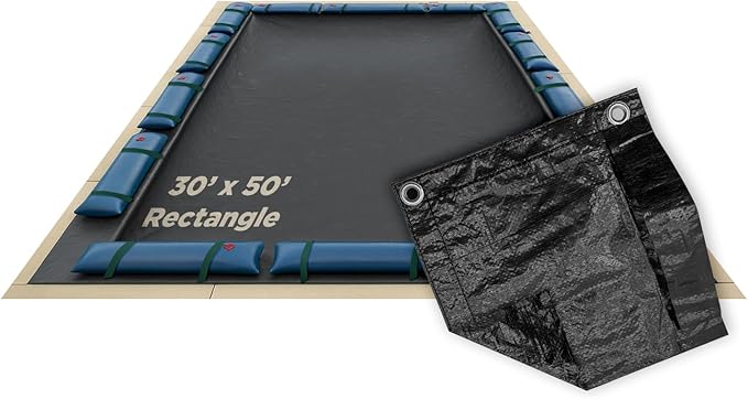 Buffalo Blizzard Economy 30 ft x 50 ft Rectangular Winter Pool Cover | Black/Blue | Closing Inground Swimming Pools | Easy to Install | Heavy Duty, Cold & UV Resistant | Shields from Seasonal Debris