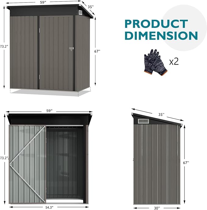 Outdoor Storage Shed 4.9x3.0 FT, Utility Steel Tool Shed with Lockable Door and Air Vents, Galvanized Metal Shed for Garden Backyard Patio Lawn
