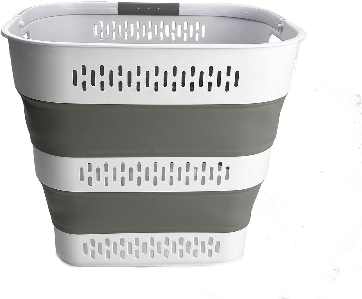 SAMMART 40L (10.5 Gallon) Collapsible Plastic Laundry Basket with Handles - Foldable Pop Up Storage Container/Organizer - Portable Laundry Hamper - Space Saving (1, White/Grey)