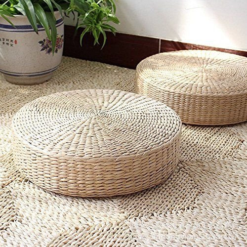 Japanese Style Handcrafted Eco-Friendly Padded Knitted Straw Flat Seat Cushion,Hand Woven Tatami Floor Cushion Corn Maize Husk (Dia50cm/19.7" x 10cm/4") - style: Dia50cm/19.7 Inch x 10cm/4 Inch