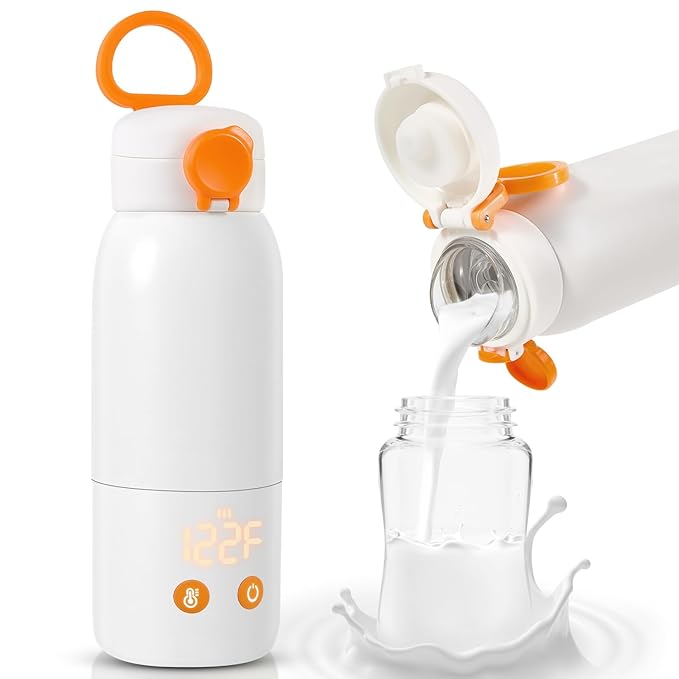 Portable Bottle Warmer for Travel, 12oz Large Capacity Fast Heating Breast Milk, Water & Formula On The Go Baby Bottle Warmer Accurate Temp Control with 4 Levels Long Battery Life for Car & Airplane