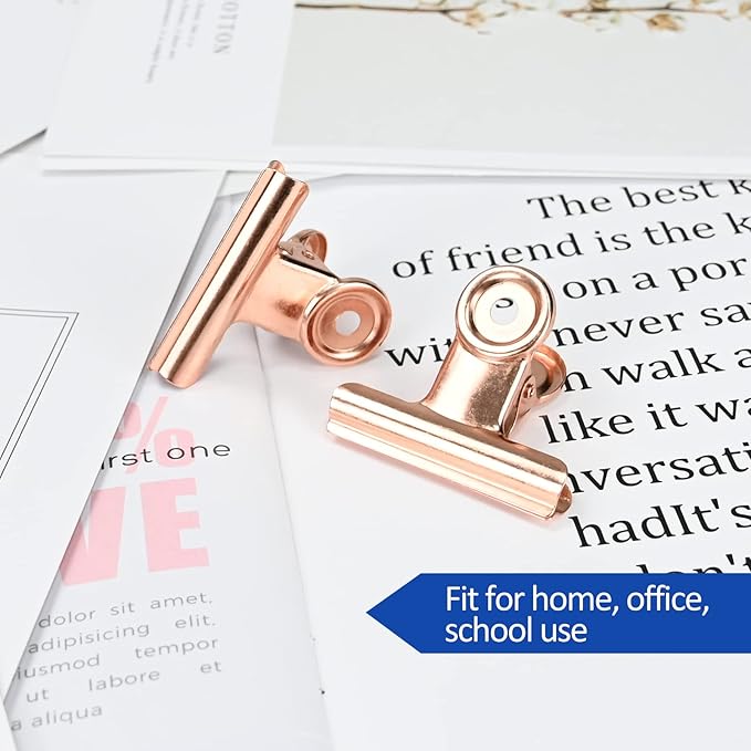 30 Pack Small Bull Clips 0.87 Inch Mini Metal Hinge Clips Binder Paper Hinge Clip for Office, Home, School, Shops, Rose Gold, 22mm