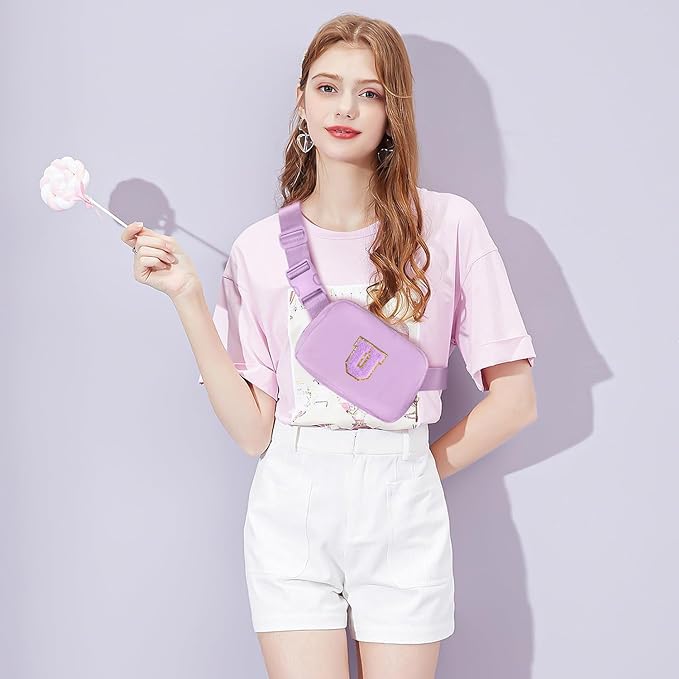 Gitus Gifts for 8 9 10 11 12 Year Old Girls Belt Bag Fanny Pack Crossbody Bags with Initial Letter Patch Cute Stuff Birthday Gifts for Teen Girls Women Personalized Trend Stuff (Lavender-U)