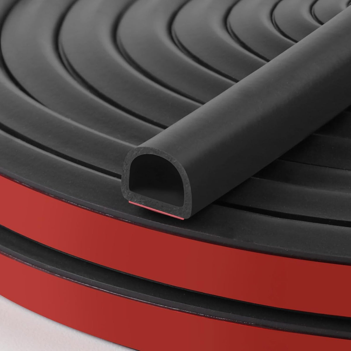 【New Upgrade】 Silicone Door Weather Stripping Door Seal Strip, 19.7 Feet Self-Adhesive D-Shape Door Insulation Strip for Door Frame& Window