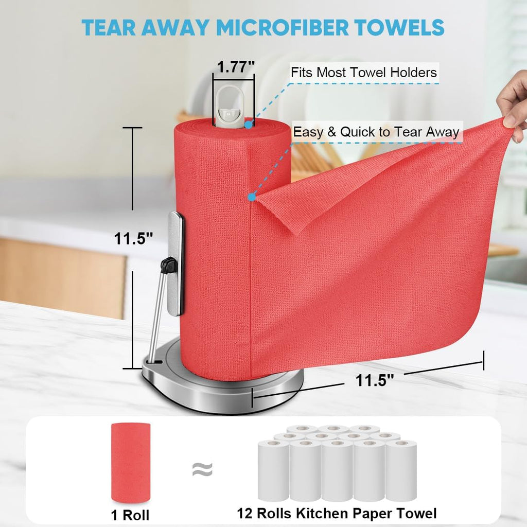 AIDEA Microfiber Cleaning Cloth Roll, 75PK Red, Reusable Paper Towels Tear Away Cloth, Microfiber Towels Washable Shop Rags, Lint Free Cleaning Rags for House, Kitchen, Window, 11.5"×11.5"