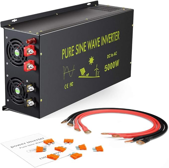 WZRELB Pure Sine Wave 5000W (10000W Surge) 12V Power Inverter DC to AC Power - Solar, RV (RBP-500012)