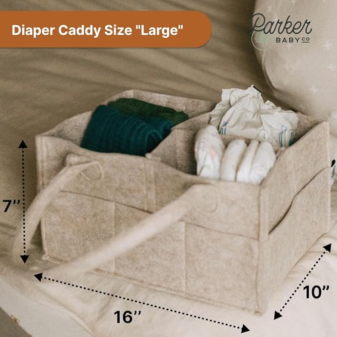 Parker Baby Co. Diaper Caddy - Nursery Storage Bin and Car Organizer for Diapers and Baby Wipes - Oatmeal, Large