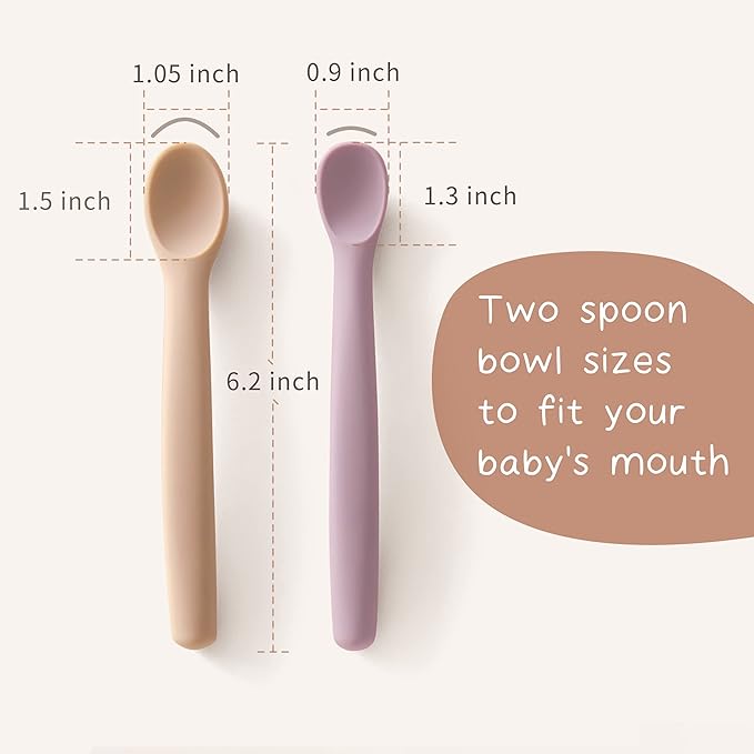 Moonkie Silicone Baby Spoons Set of 4, Two Sizes Feeding Spoon for First Stage 4+ Months, Baby Utensils, Toddler Led Weaning Spoons, Bendable, Chewproof & Boil-proof(Without Case)