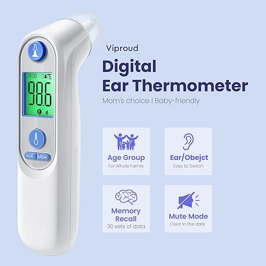 Ear Thermometer, Digital Ear Thermometer for Kids and Adults, High Accuracy Baby Thermometer with 1s Result, 3-Color Coded and 30 Memory Recall, Easy to Use, with 21 Disposable Probe Covers