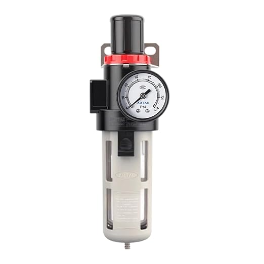 Compressed Air Pressure Filter Regulator Airtac BFR3000-C 3/8'' NPT 0-140 PSI Combo Piggybac Adjustable,Bracket,Gauge Semi-Auto Drain