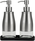Gaussra Kitchen Soap Dispenser Set with Silicone Tray and Stickers - Brushed Nickel, Stainless Steel Glass Soap Dispenser Bathroom, Refillable Hand Dish Soap Dispenser for Kitchen Sink