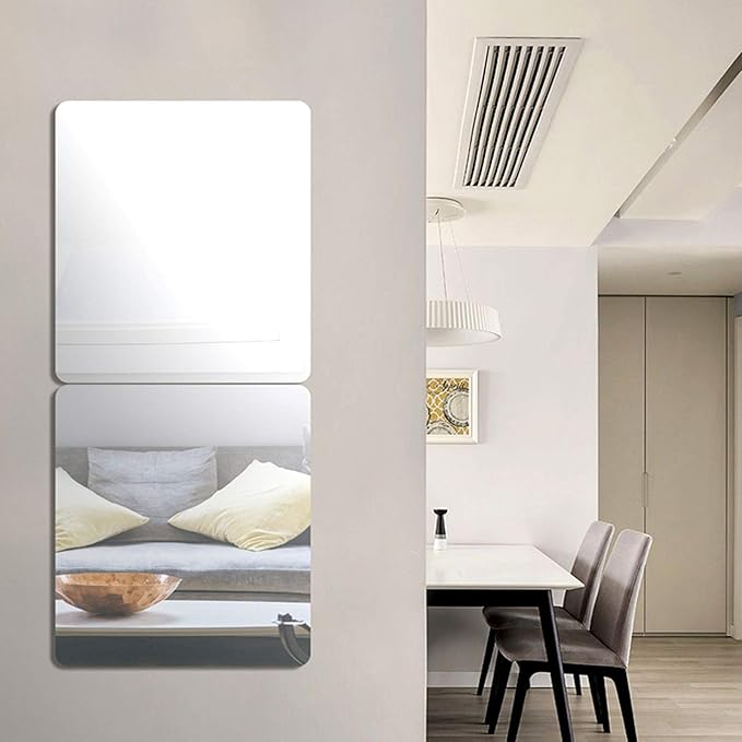 Acrylic Self Adhesive Mirror Sheet for Wall, Plastic Non Glass Sticky Kid Safety Mirror Tiles for Wall Rectangle 12x16 inch 1Pcs