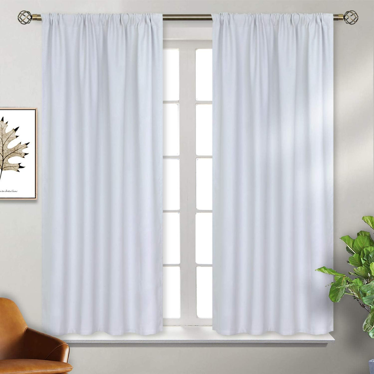 BGment Curtains 45 Inches Length - Rod Pocket Short Window Drapes for Bedroom Kitchen Cafe, Greyish White, 42 x 45 Inch, 2 Panels Set