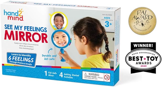 hand2mind See My Feelings Mirror, Play Therapy Toys, Mindfulness for Kids, Emotional Regulation for Kids, Social Emotional Learning Activities, Calm Down Corner Supplies, Calming Corner (Set of 1)