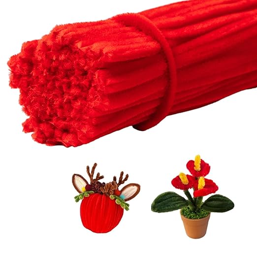 100 Pieces Pipe Cleaners Chenille Stem, Red Pipe Cleaners Set for Pipe Cleaners Christmas DIY Arts Crafts Decorations, Chenille Stems Pipe Cleaners (Red)