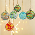 6 Pcs Blown Glass Ornaments Balls, 2.3inch Hand Blown Glass Christmas Ornaments for Tree, Hanging Gazing Ball Friendship Ball Witch Balls for Window Garden Home Decor for Women