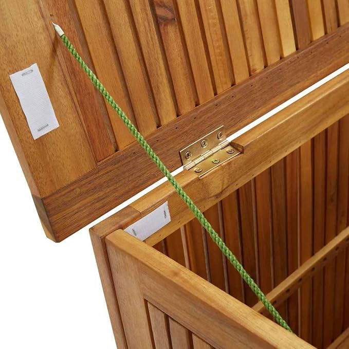 vidaXL Wooden Deck Box - Outdoor Teak Storage Chest, Ideal for Patio Furniture Cushions, Pool Accessories, Garden Tools - Water-Resistant Bag Inside - 23.6''x19.7''x22.8'', Solid Acacia Wood