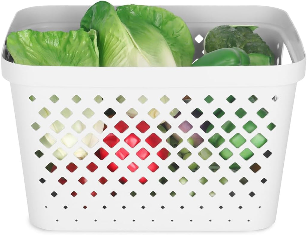 Glad Plastic Storage Basket Set, Value Pack of 6 | Open Storage Bins for Shelves, Bathroom, Pantry, Closet | Nesting Organizer Boxes with Handles, 4 Gallon, White