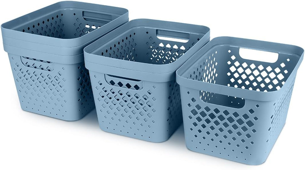 Glad Plastic Storage Basket Set, Value Pack of 6 | Open Storage Bins for Shelves, Bathroom, Pantry, Closet | Nesting Organizer Boxes with Handles, 4 Gallon, Marina Blue