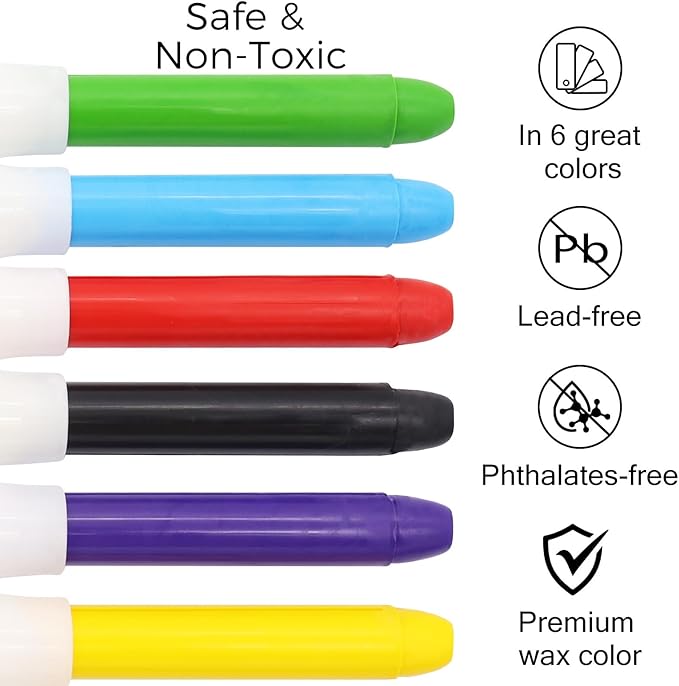 Lebze Jumbo Crayons for Toddlers, 6 Colors Washable Crayons, Easy to Hold Silky Large Crayon for Babies and Children, Safe Non Toxic