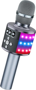 BONAOK Karaoke Microphone for Kids & Adults - Bluetooth Microphones Singing Mic with Disco Lights, Echo Effect, Built-in Speaker Portable Karaoke Player for Party Travel Gifts Q78(Space Gary)