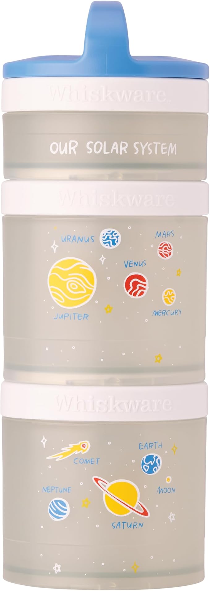 Whiskware Stackable Snack Containers for Kids and Toddlers, 3 Stackable Snack Cups for School and Travel, Our Solar System(Pack of 1)