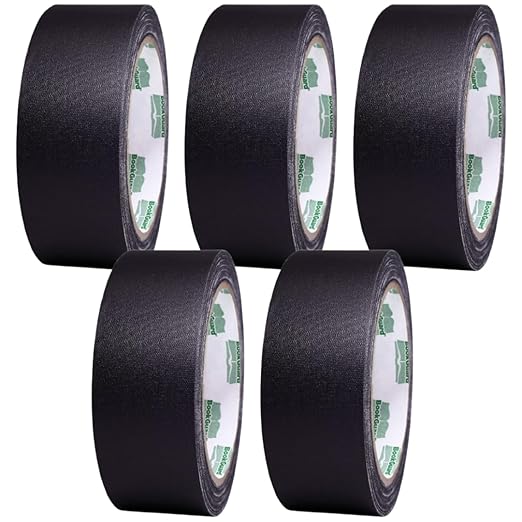 BookGuard 1 1/2 Inch Wide Bookbinding Tape, Vinyl Coated Cotton Cloth Book Repair Tape for Arts, Office, and Library Supplies, Black, 15 Yards per Roll - Case of 5