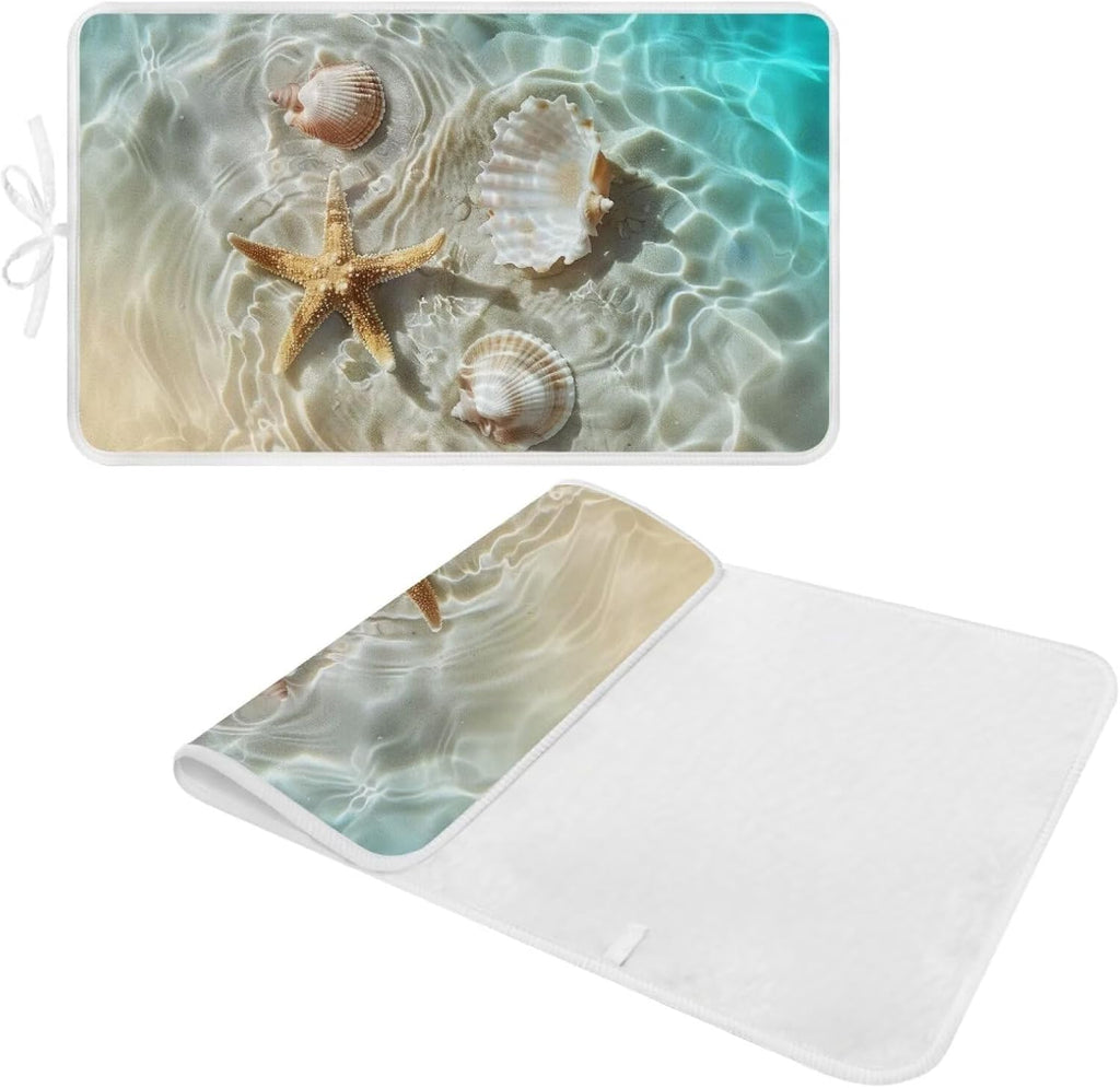 Ironing Mat Thickened Beach Starfish Ironing Blanket Travel Portable Ironing Pad Travel Isolate Heat Pad Cover for Washer Dryer Table Top Countertop 32 x 16 Inch