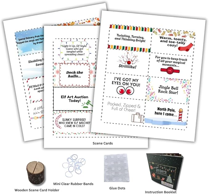 2025 Christmas Activity Elf Kit 24 Days Magical Kit Christmas Traditions Elf Activities 125+ Props and Accessories Fun Toys for Kids Magical Countdown to Christmas Decorations