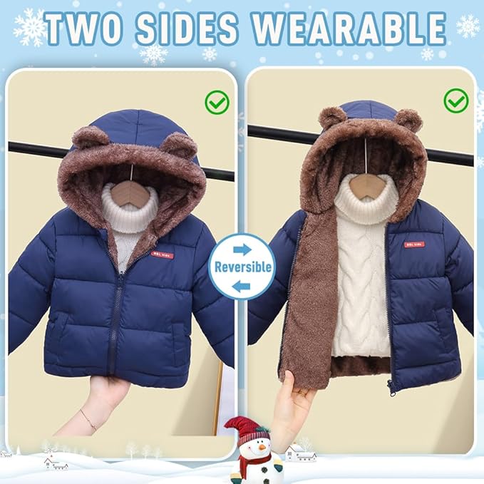 Infant Baby Winter Coat Bear Hooded Jacket Warm Fleece Snowsuit Windproof Outerwear for Toddler Boy Girl 9M-4T