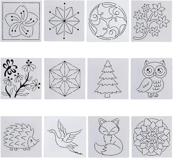 FREEBLOSS Sashiko Stencil Christmas Tree Embroidery Patterns Stencils for Drawing Sashiko Template for Hand Quilting and Embroidery Sashiko Stencils Acrylic 14x14cm