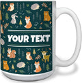 Personalized Mug for Kids - Woodland Animals - Custom Name/Text, Ceramic Hot Chocolate/Cocoa/Coffee Cup for Boys/Girls, Birthday/Christmas/Holiday Gift - 15 oz, White Handle