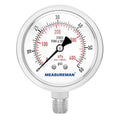 MEASUREMAN Fully Stainless Steel Hydraulic Glycerin Filled Pressure Gauge, 2-1/2" Dial Size, 1/4" NPT Lower Mount, 0-60psi/kpa