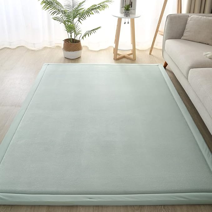 Loartee Nursery Rug Coral Velvet Crawling Rugs Mat Area Rugs Play Crawling Mat(6'7"x9'2", Light Green) for Toddler Children Play Mat Yoga Mat Exercise Pads Carpet