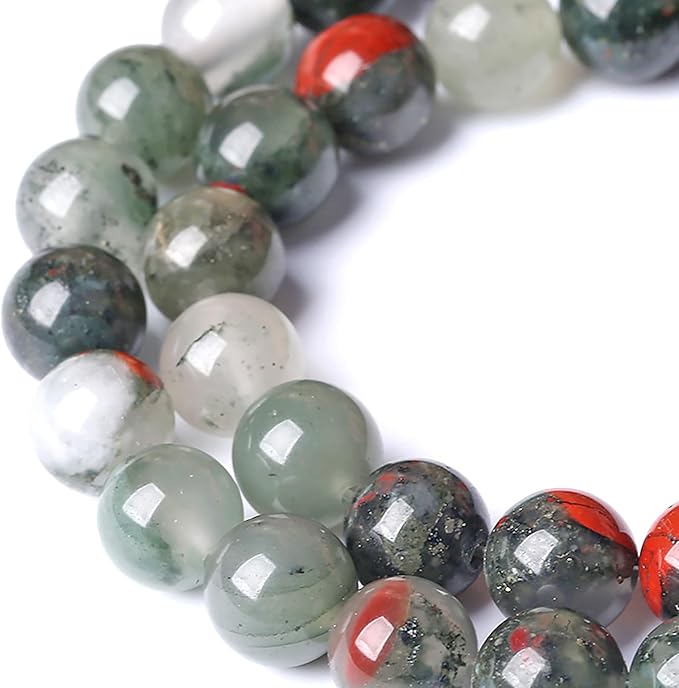 10MM Natural African Bloodstone Gemstone Round Beads Loose Spacer Stone Beads for Jewelry Making 72pcs 2 Strands 32"