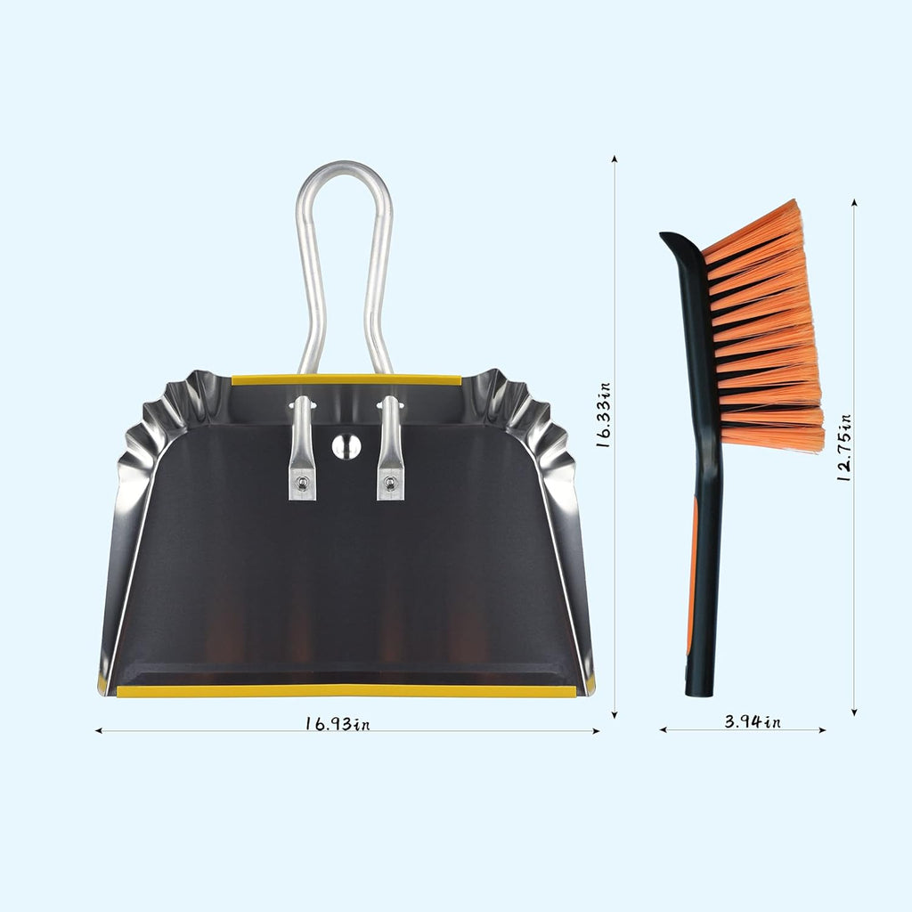 PHYEX 1-Pack 17" Heavy Duty Metal Dust Pan with Cleaning Brush Set