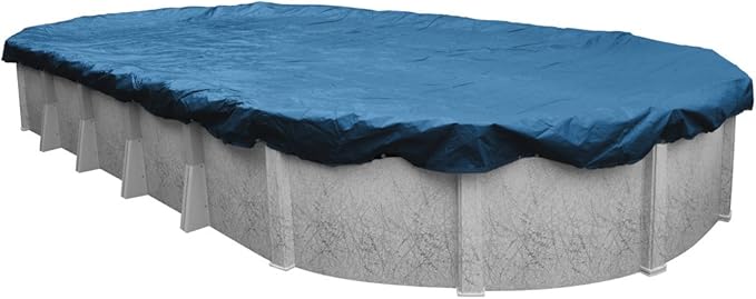 Pool Mate 12 x 21 ft Classic Blue Winter Oval Pool Cover for Above Ground Pools, 4 ft Overlap (16 x 25 ft Cover Size), Solid 8 x 8 Scrim, 2.36 oz/yd2, 10-Year Warranty, Style: 351221-4PM