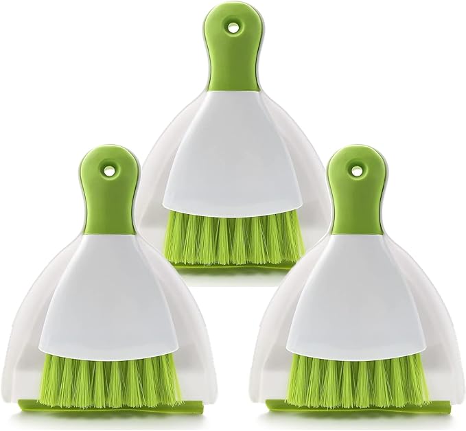 Dust pan Broom Brush Dustpan - Small Broom and Dustpan Set, Mini Broom and Dustpan, Small Dustpan and Brush Set for Home Cleaning, Sofa, Desk, Guinea Pig Cage, Cat Litter etc.（Green 3 Set）