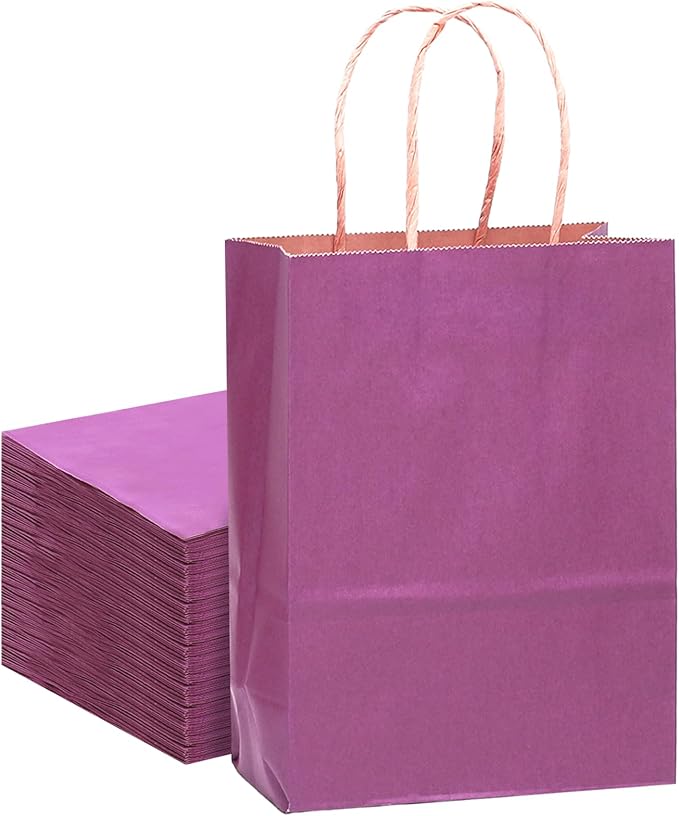qiqee 32-Packs Deep Purple Paper Gift Bags with Handles Bulk 7.6"x4.75"x10.5" Medium Size Gift Bags Multiple Uses
